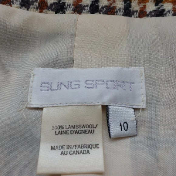 Houndstooth Wool Blazer Womens Medium Plaid Lambswool Tweed‎ Brown Suit CANADA - Picture 3 of 8